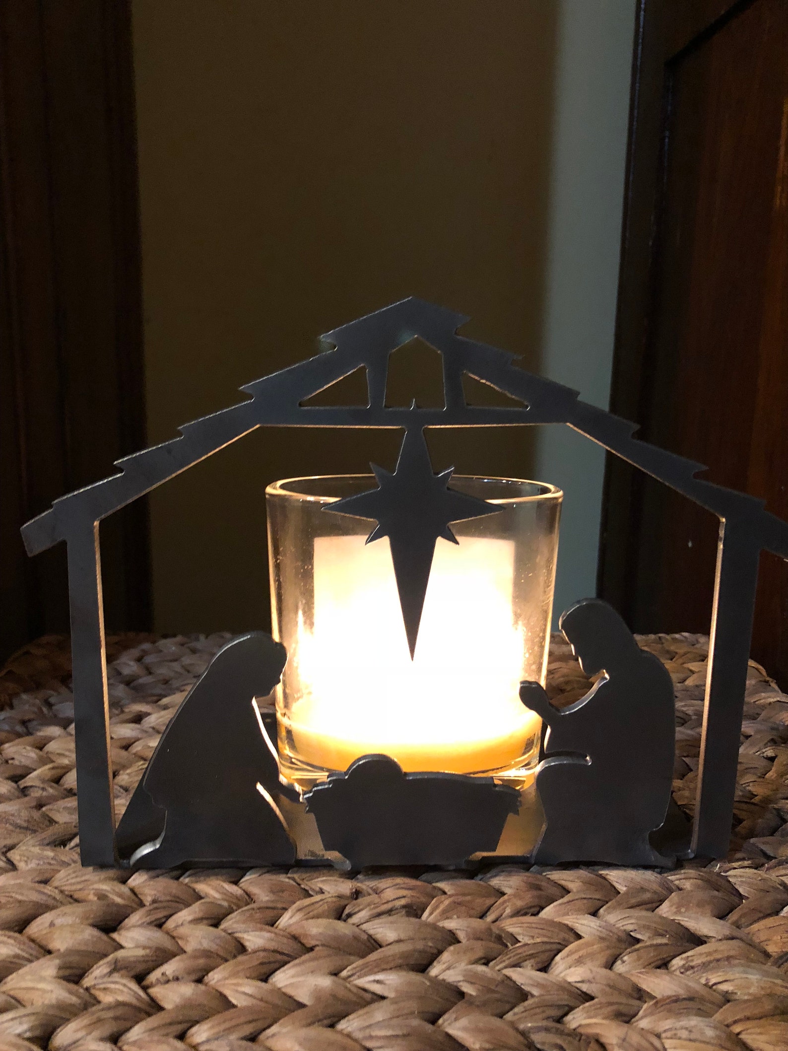Large Nativity Solid Metal Candle Holder Illuminated Luminary Etsy