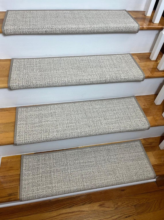 Newport Parchment 100% Wool! True Bullnose® PADDED Carpet Stair Tread Runner Replacement for Style, Comfort and Safety (Sold Each)