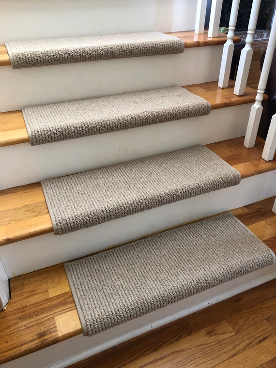 SALE BOX SET! Set of 18 Laredo Corde Linen Ecco-Tex Wool Blend True Bullnose™ Padded Stair Treads 27" wide X 10" deep