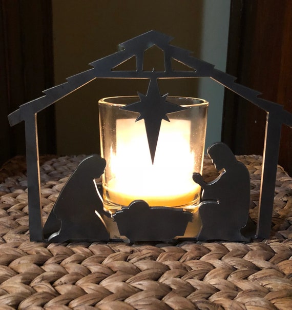 Nativity Solid Metal Candle Holder Illuminated Luminary Projector Shadow for All Candles & Tealights