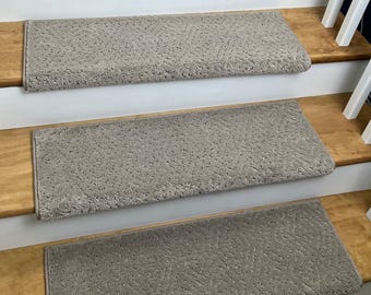 Elaborate Artifact Chic Greige plus other colors 100% ANSO® High Performance PET True Bullnose® Stair Treads Comfort & Safety (Sold Each)