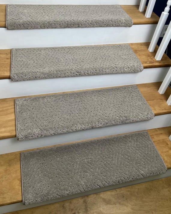 Elaborate Artifact Chic Greige plus other colors 100% ANSO® High Performance PET True Bullnose® Stair Treads Comfort & Safety (Sold Each)