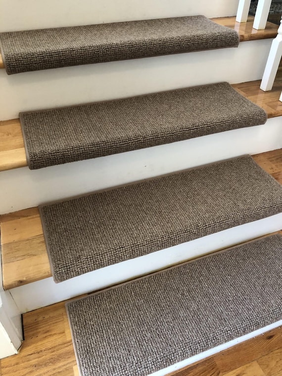 SALE! Ready to Ship Durango Medium Beige 100% Wool True Bullnose® Padded Carpet Stair Treads 31" wide X 10" deep (sold individually)