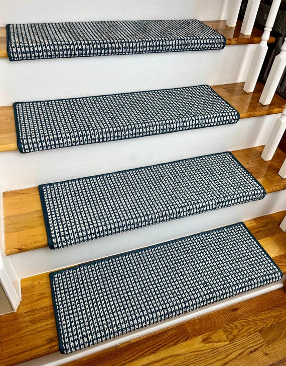 Luxury Cadence 2 Maritime Blue (plus other colors) 100% New Zealand Wool True Bullnose® stair treads  (Sold Each)