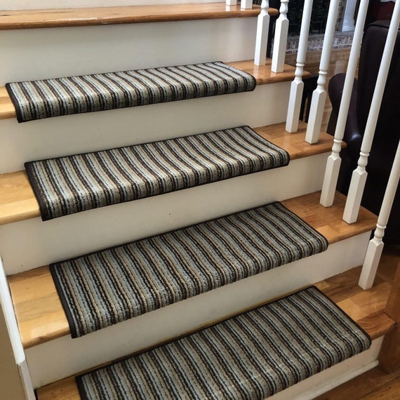 CLEARANCE SOLD EACH! Sequence Turquoise 100% New Zealand Wool True Bullnose™ Padded Stair Tread 27" wide X 10" Deep (Sold Each)