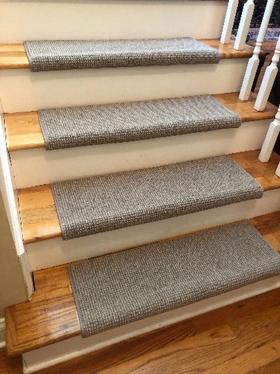 OPEN BOX Sale! Set of 16 Adderbury Granite/Ivory 100% Wool PADDED True Bullnose® Stair Treads 31" Wide X 10" Deep