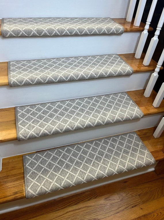 Barcelona Linen (Plus other colors) 100% Wool True Bullnose® Padded Carpet Stair Tread Pet Safety Runner Replacement (Sold Per Step/Each)