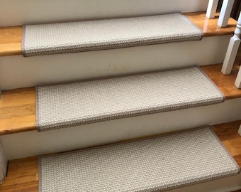 Clearwater Taupe (Plus other colors) 100% Wool True Bullnose® Carpet Stair Tread JMish (Sold Per Step/Each)