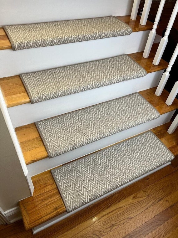 Aspen II Sea Salt (& other colors) 100% Wool! True Bullnose® Padded Carpet Stair Treads Runner Replacement, Comfort and Safety (Sold Each)