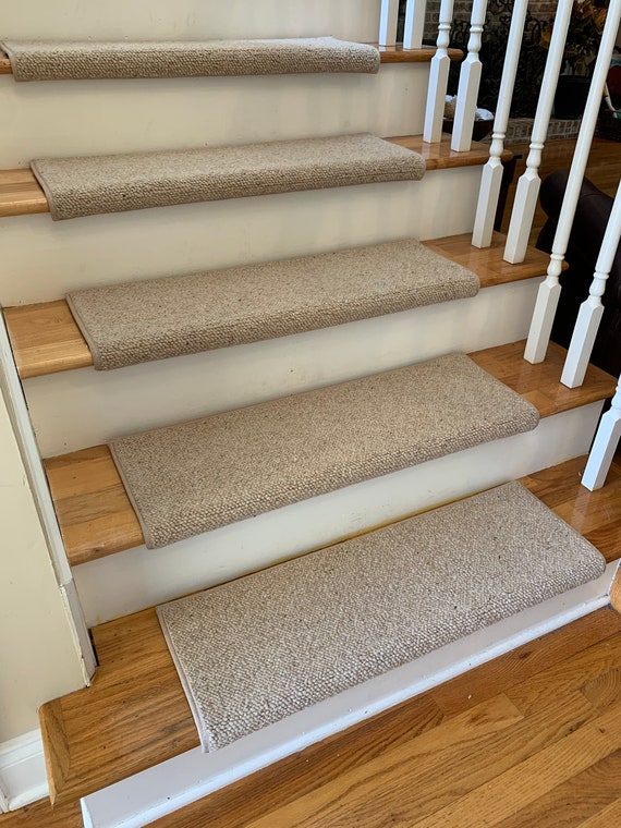 Dakota Wheat 100% Wool! True Bullnose® Padded Carpet Stair Tread Runner Replacement for Style, Comfort and Safety (Sold Each)