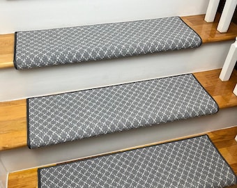 Metro 2 Platinum & other colors 100% New Zealand Wool True Bullnose® Padded Carpet Stair Tread Runner Style, Comfort and Safety (Sold Each)