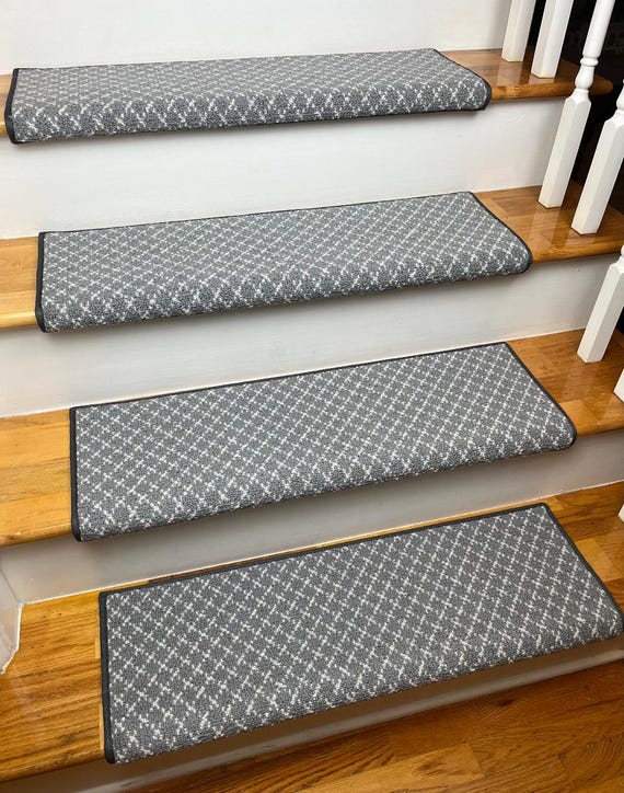 Metro 2 Platinum & other colors 100% New Zealand Wool True Bullnose® Padded Carpet Stair Tread Runner Style, Comfort and Safety (Sold Each)