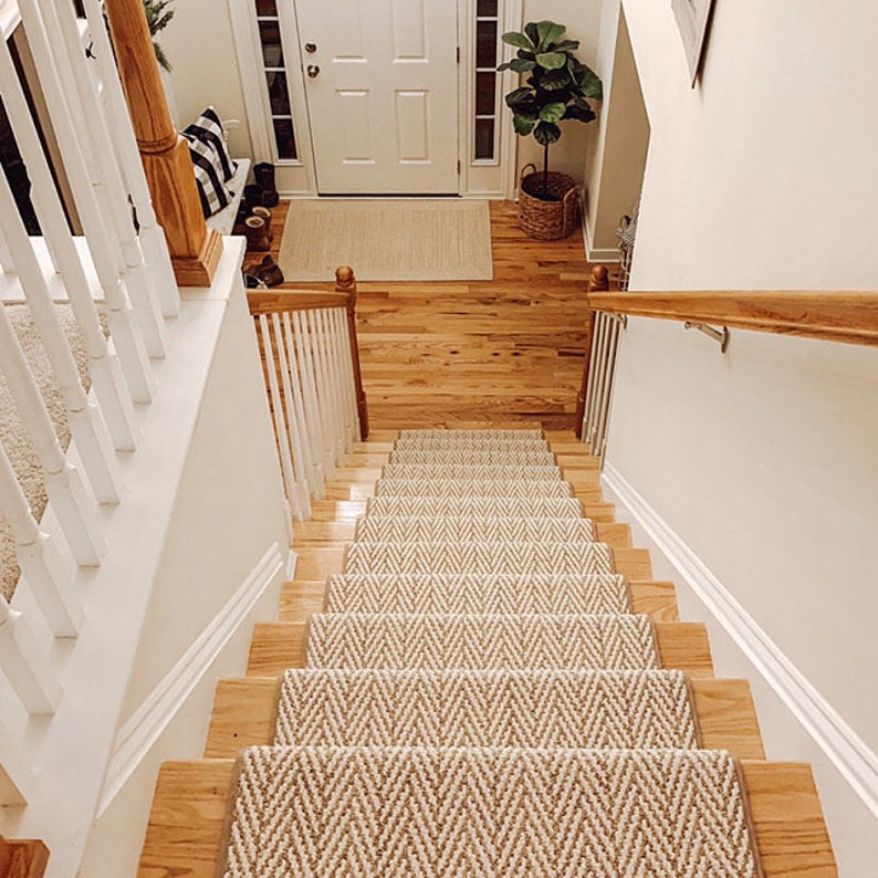 Only Natural Misty Dawn Herringbone Pattern Padded True Bullnose® Carpet Stair Tread Sold Each image 7