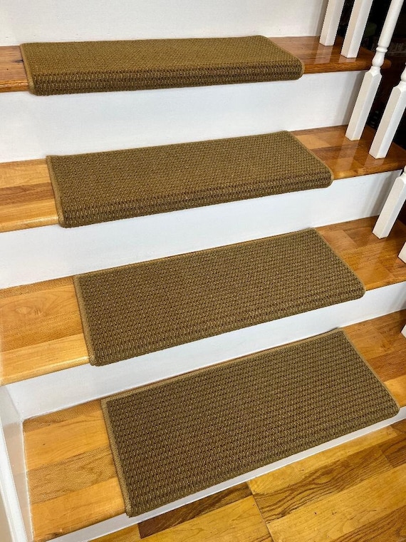 OPEN BOX SALE!-Set of 15 Marquess Goldenrod 100% New Zealand Wool True Bullnose™ Stair Treads 27" wide X 10" deep