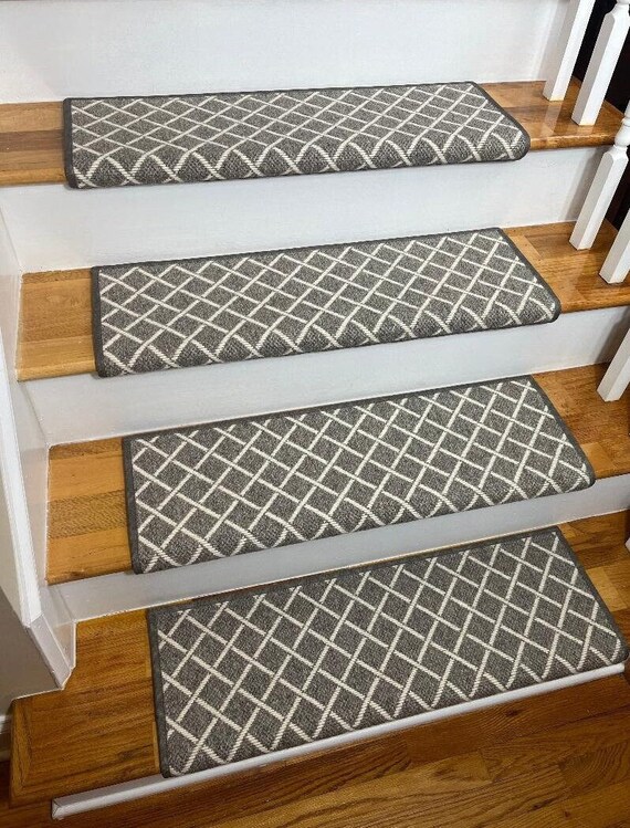 Barcelona Slate (Plus other colors) 100% Wool True Bullnose® Padded Carpet Stair Tread Pet Safety Runner Replacement (Sold Per Step/Each)