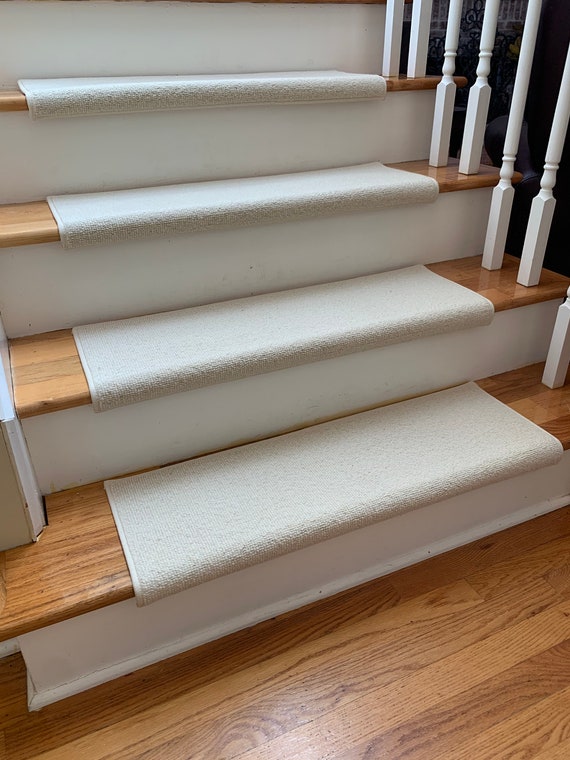 Morocco Cream 100% Wool! True Bullnose® Padded Carpet Stair Tread Runner Replacement for Style, Comfort and Safety (Sold Each)