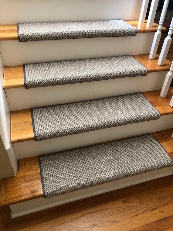 SALE BOX Set! Set of 13 Bouclé Silver Strand  100% Wool! TRUE Bullnose® Carpet Stair Tread Runner Replacement 31" wide by 10" deep