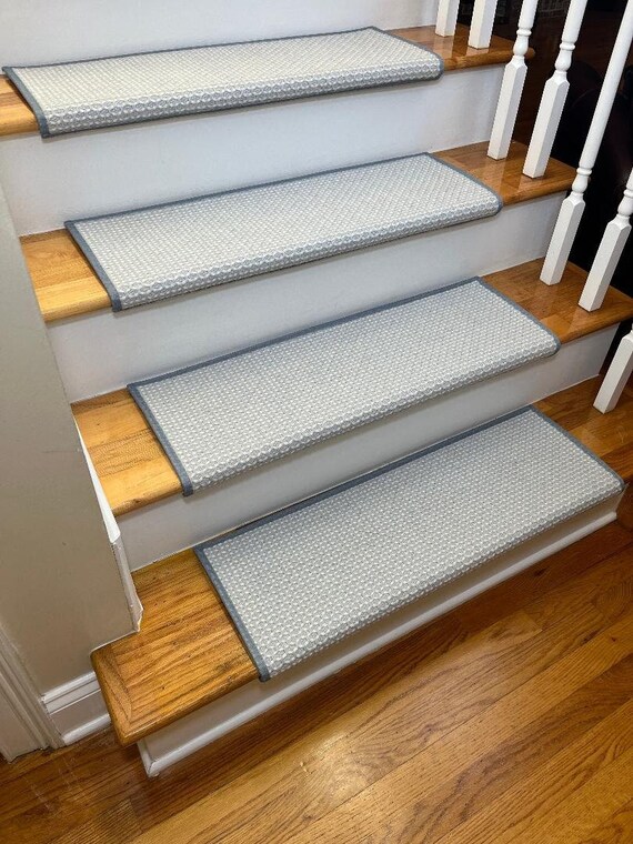 OPEN BOX SALE! Set of 12 Clearwater Sky 100% Wool True Bullnose® Carpet Stair Treads 31" wide X 10" deep