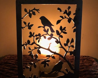 Birds and Leaves Solid Metal Candle Holder Illuminated Luminary Projector Shadow for All Candles & Tealights