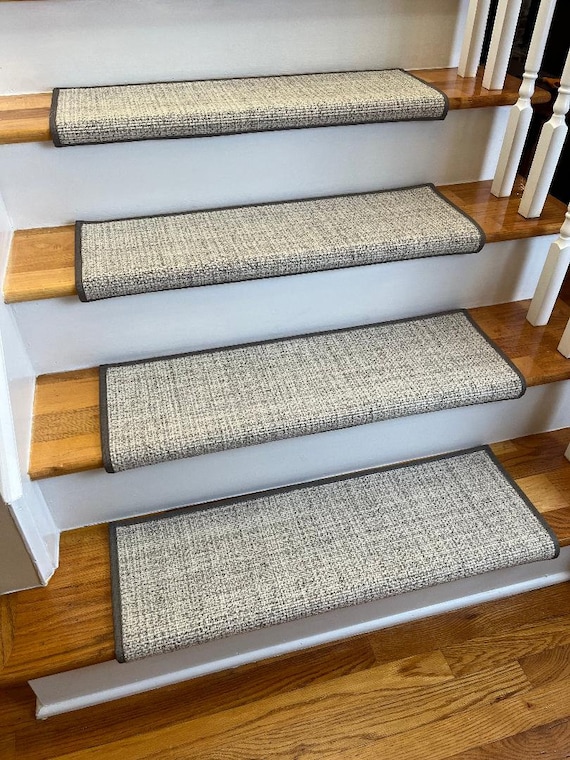 Newport Cream 100% Wool! True Bullnose® PADDED Carpet Stair Tread Runner Replacement for Style, Comfort and Safety (Sold Each)