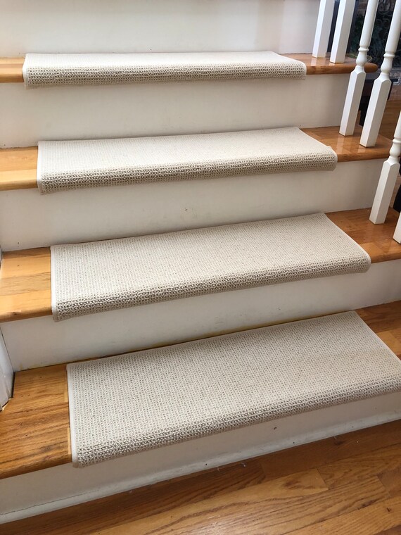 SALE BOX SET! Set of 15 Manchester Ivory EccoTex Wool! - True Bullnose® Padded Stair Treads 31" wide X 10" deep