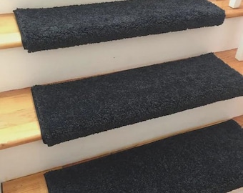 Newbern Classic Coal Black Short Shag Cut Pile Padded True Bullnose® Carpet Stair Tread (Sold individually)