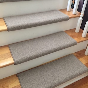 Ready to Ship Richmond Taupe EccoTex Wool! - True Bullnose™ Stair Treads 27&quot; Wide x 10&quot; Deep