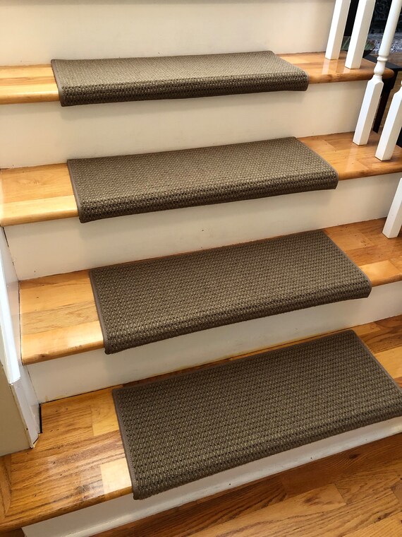 SALE BOX SET! - Set of 14 Marquess Nutmeg 100% New Zealand Wool True Bullnose™ Stair Treads 27" wide X 10" deep