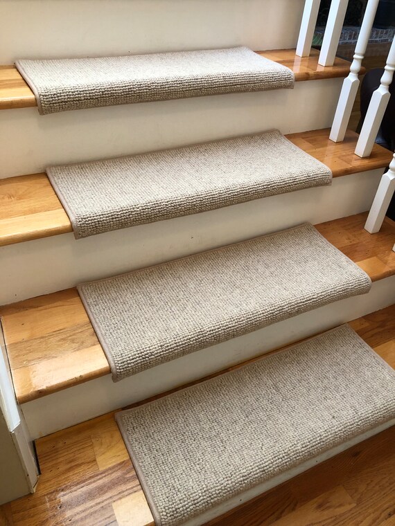 SALE BOX SET! - Set of 15 Durango Buff 100% Wool True Bullnose™ Padded Carpet Stair Tread 27" wide X 10" deep