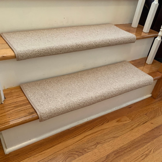 Hamilton Oatmeal 100% Wool! True Bullnose® Padded Carpet Stair Tread Runner Replacement for Style, Comfort and Safety (Sold Each)