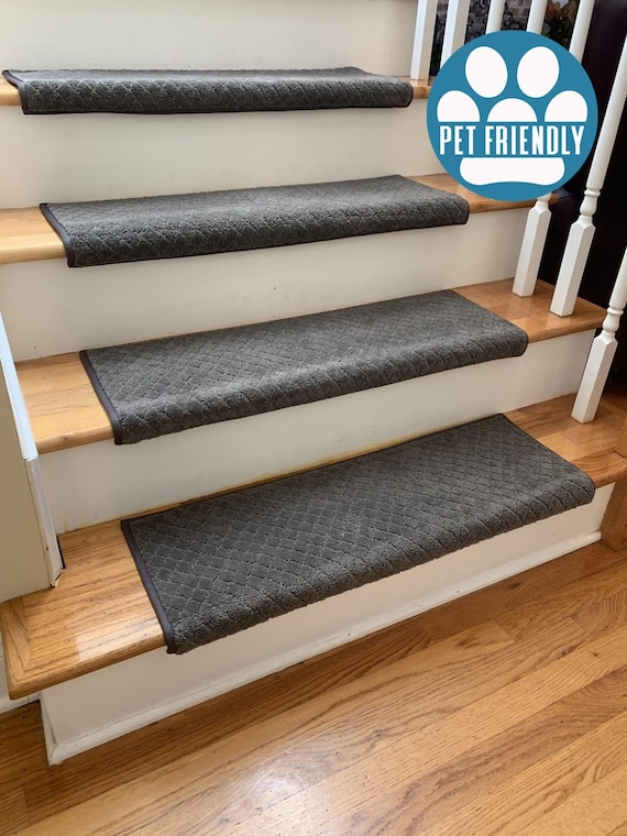 Pawnache Smoked Oyster (Plus other colors) Pet Friendly True Bullnose® Padded Carpet Stair Tread (Sold Each)