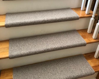 Bristol Park Greystone (plus other colors) 100% Wool! True Bullnose® Padded Carpet Stair Tread (Sold Each)