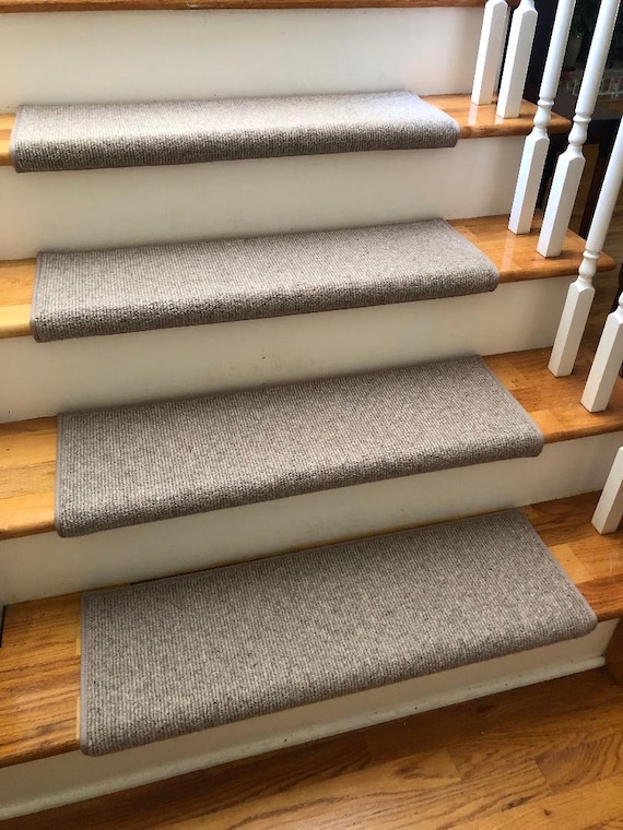 Bristol Park Greystone (plus other colors) 100% Wool! True Bullnose® Padded Carpet Stair Tread (Sold Each)