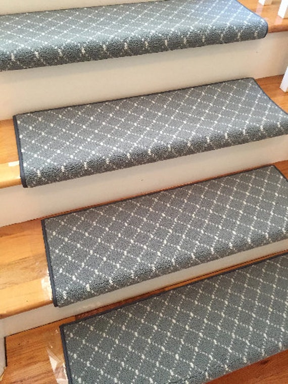 SALE BOX SET! Set of 13 Luxury Distinctive Slate Blue 100% New Zealand Wool True Bullnose ® Carpet Stair Treads 27" wide X 10" deep