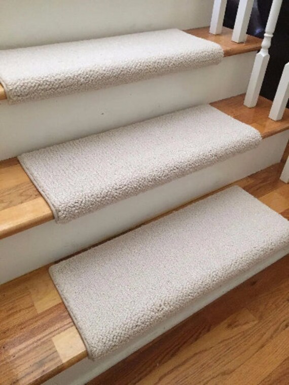 SALE BOX SET! Set of 16 Allure Ivory 100% New Zealand Wool True Bullnose™ Padded Carpet Stair Treads 23" wide (custom width) X 10" deep