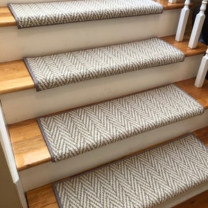 Only Natural Misty Dawn Herringbone Pattern Padded True Bullnose® Carpet Stair Tread Sold Each image 1