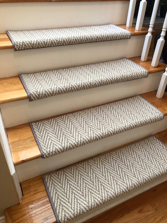 Only Natural Misty Dawn Herringbone Pattern Padded True Bullnose® Carpet Stair Tread Sold Each