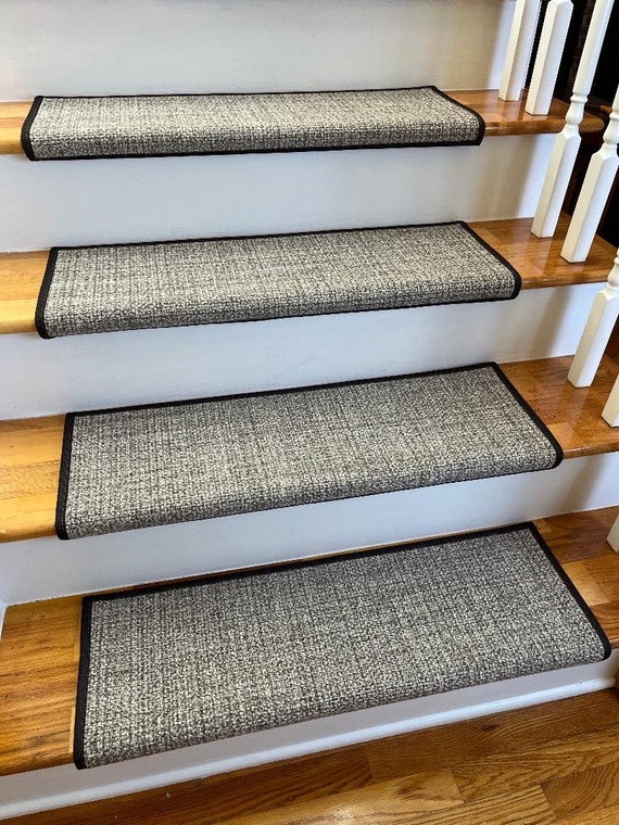 Newport Bone 100% Wool! True Bullnose® PADDED Carpet Stair Tread Runner Replacement for Style, Comfort and Safety (Sold Each)