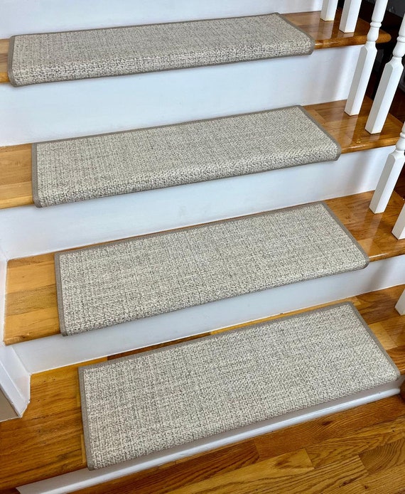 Newport Parchment 100% Wool! True Bullnose® PADDED Carpet Stair Tread Runner Replacement for Style, Comfort and Safety (Sold Each)