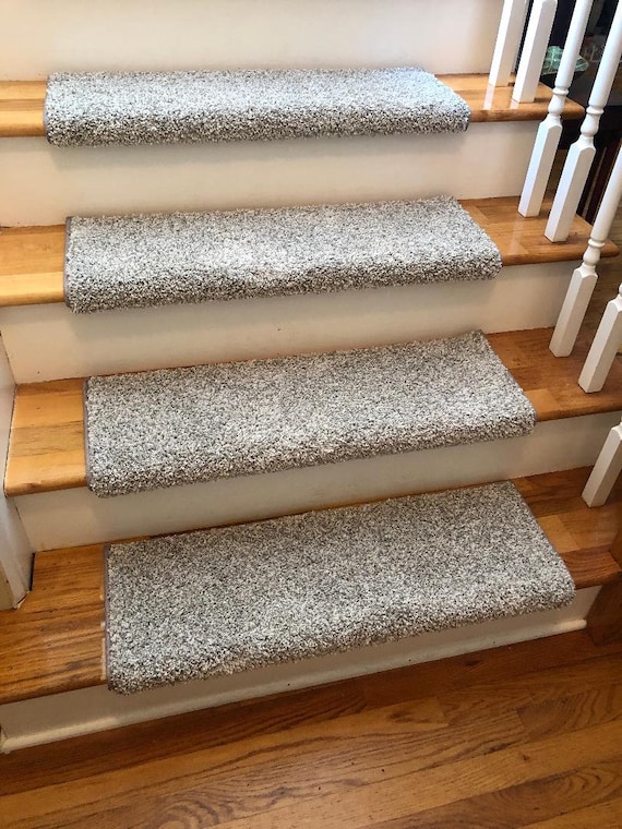 Ready to ship!  Dream On Winter White True Bullnose® Padded Carpet Stair Treads (Sold Individually)