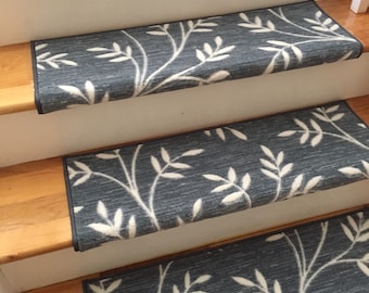 Arbor Vine Denim (and Other Colors) True Bullnose™ Padded Carpet Stair Tread - For Safety Comfort Dog Cat Pet (Sold Each)