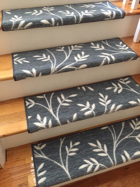 Arbor Vine Denim (and Other Colors) True Bullnose™ Padded Carpet Stair Tread - For Safety Comfort Dog Cat Pet (Sold Each)