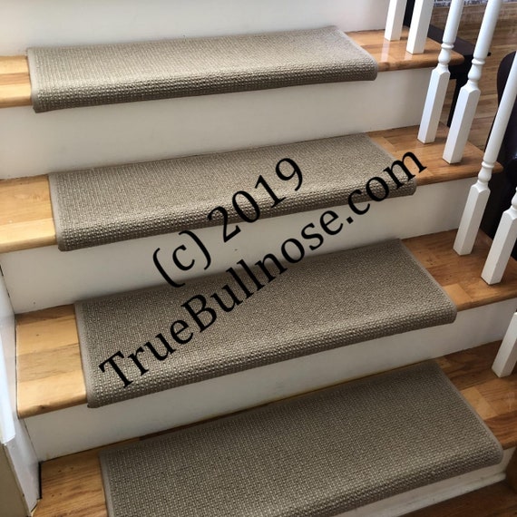 Open Box Sale! Set of 13 Matrix Cobblestone 100% Wool PADDED True Bullnose® Stair Treads 27" Wide X 10" Deep