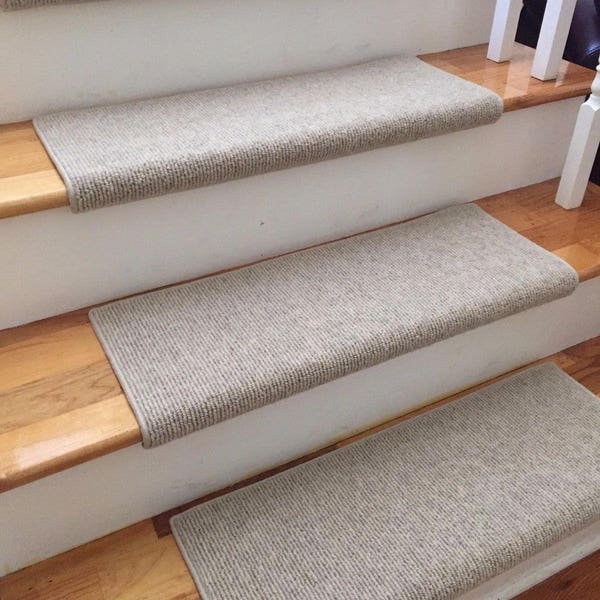 Morocco Wheat 100% Wool! True Bullnose® Padded Carpet Stair Tread Runner Replacement for Style, Comfort and Safety (Sold Each)