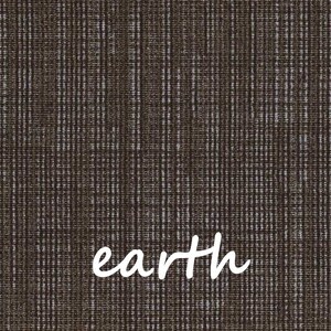 May include: Close-up of a brown fabric with a textured, vertical striped pattern. The word "earth" is written in white cursive across the bottom of the image. The fabric has a woven appearance.