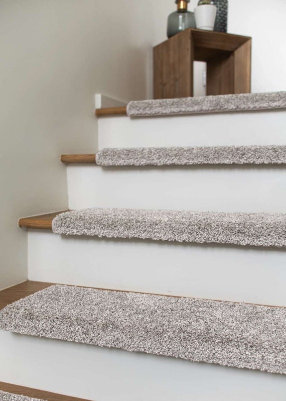 SALE BOX SETS! - Sets of 5 Dream On Winter White True Bullnose® Padded Carpet Stair Treads 27" & 31" wide by 10" deep