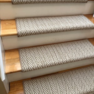 Only Natural Fine Grain Herringbone Pattern Padded True Bullnose® Carpet Stair Tread Sold Each