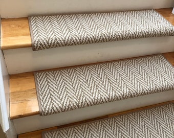 Only Natural Fine Grain Herringbone Pattern Padded True Bullnose® Carpet Stair Tread Sold Each