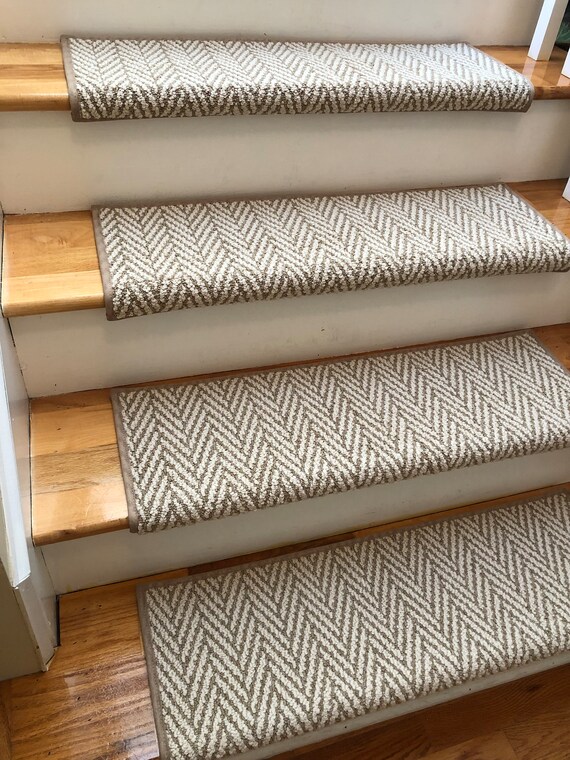 Only Natural Fine Grain Herringbone Pattern Padded True Bullnose® Carpet Stair Tread Sold Each