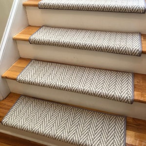 Only Natural Misty Dawn Herringbone Pattern Padded True Bullnose® Carpet Stair Tread Sold Each image 2